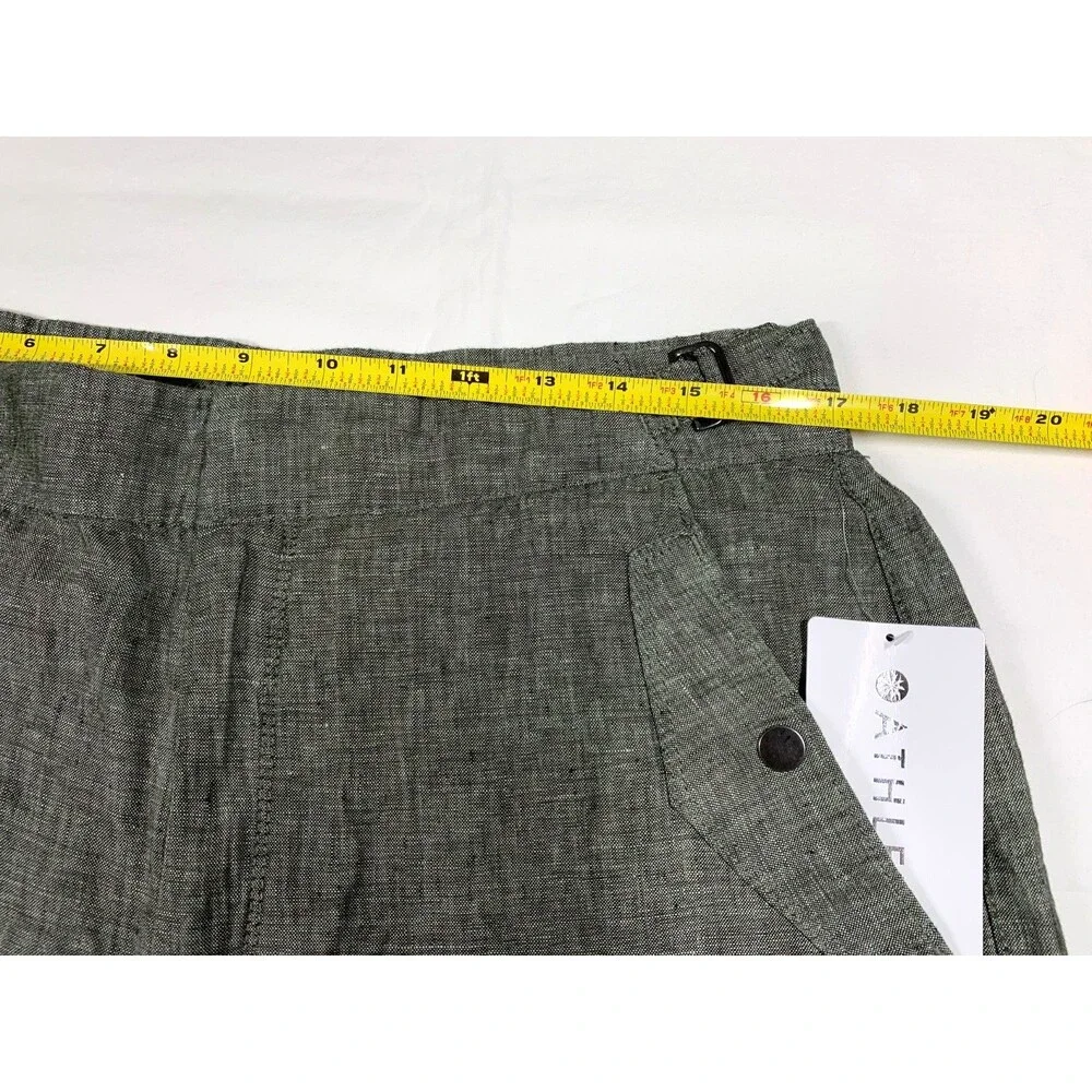 Athleta Voyager 100% Linen Green Shorts Women’s 14 Slim Fit Coastal Beach NWT - Picture 4 of 8